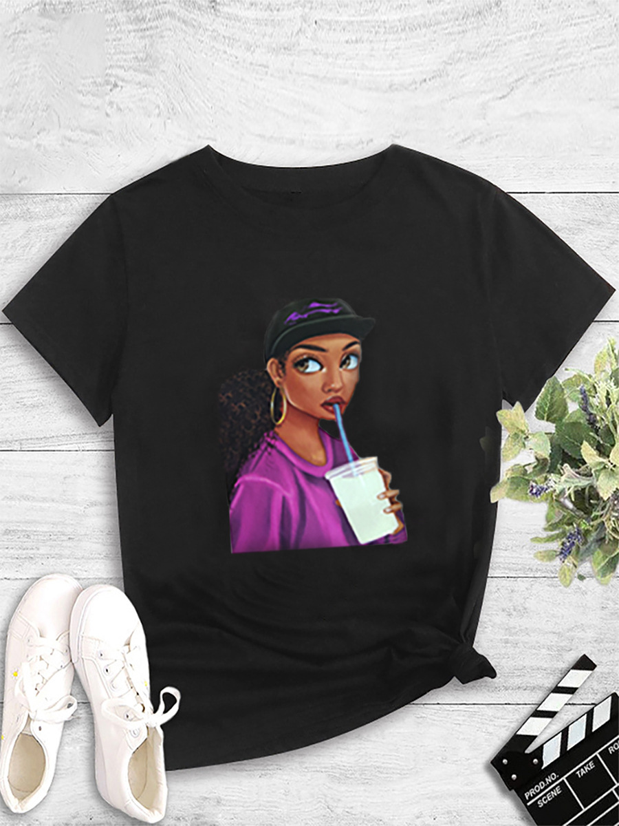 Printed Short Sleeve Round Neck Pullover T-Shirt