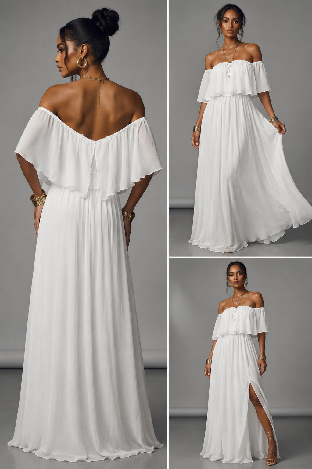 Short Sleeve Off Shoulder Elastic Waist Maxi Dress