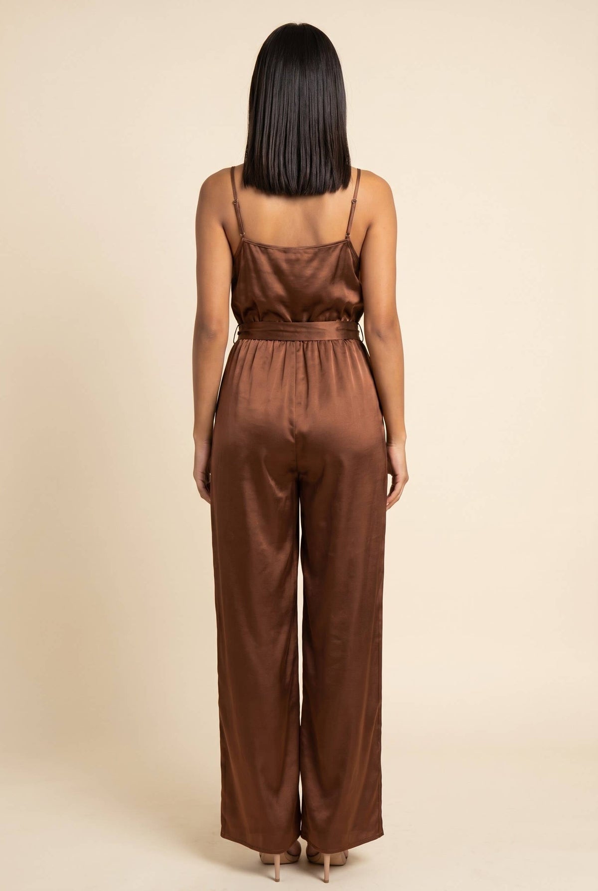 Bordeaux Lace-Trim Satin Jumpsuit