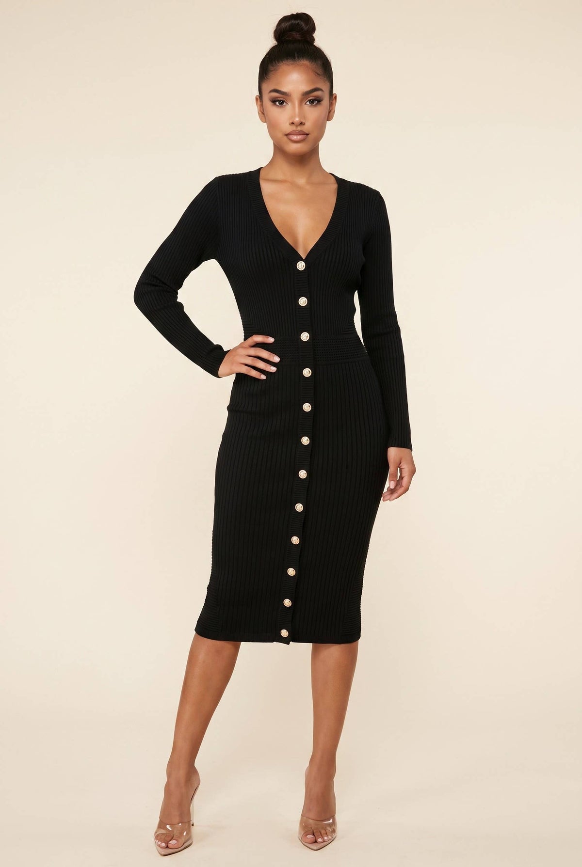 Plum Élan Button-Front Knit Dress
