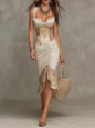 Women's Fashion Hollow Out Bodycon Sleeveless Patchwork Lace Dress