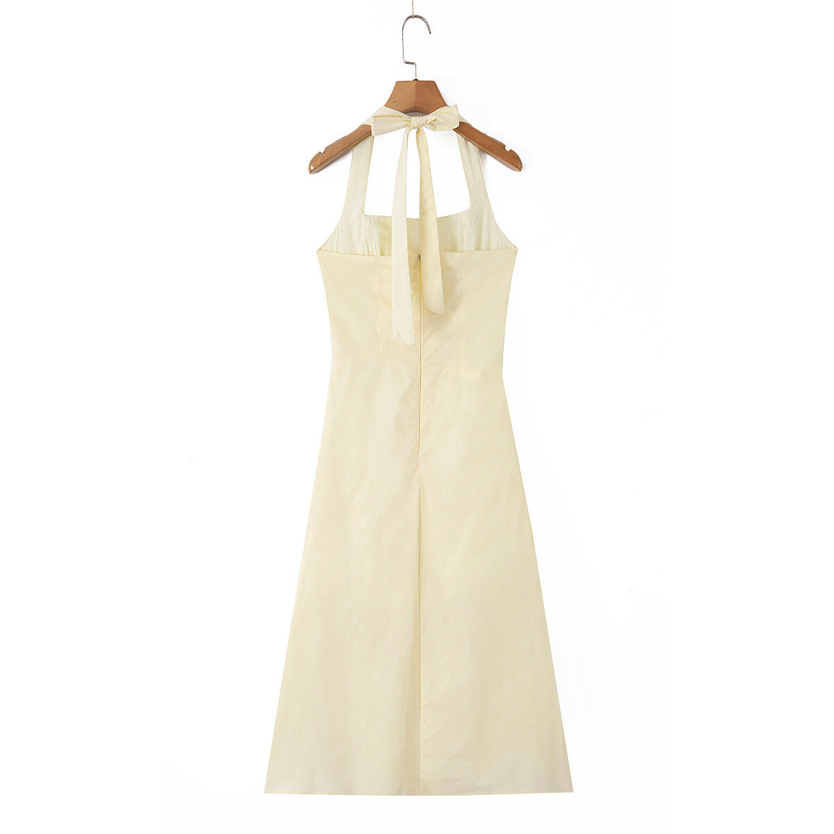 Light mature style elegant hanging neck mid length dress
