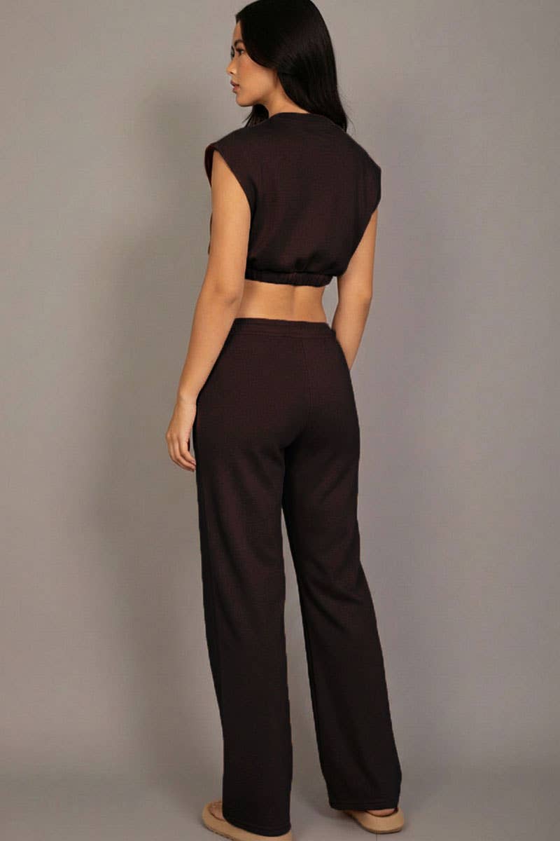 Elastic Hem Crop Top & Wide Leg Pants Set