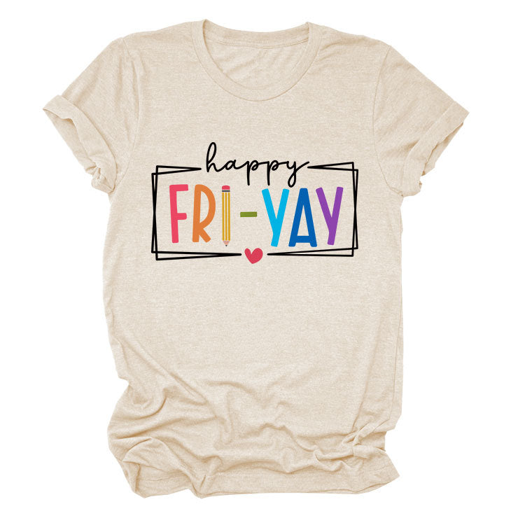 New fashion short-sleeved happy fri yay summer trendy women's T-shirt