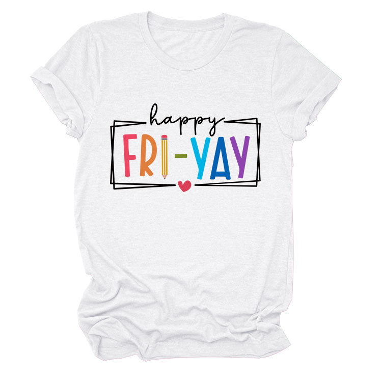 New fashion short-sleeved happy fri yay summer trendy women's T-shirt
