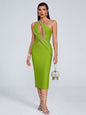 Bandage dress fashionable and sexy one shoulder slanted collar nail drill mesh dress