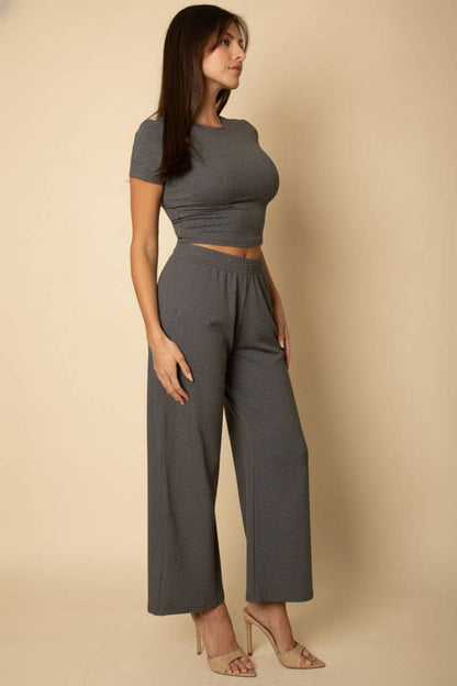 Relaxed Fit Top and Wide-Leg Pants Set