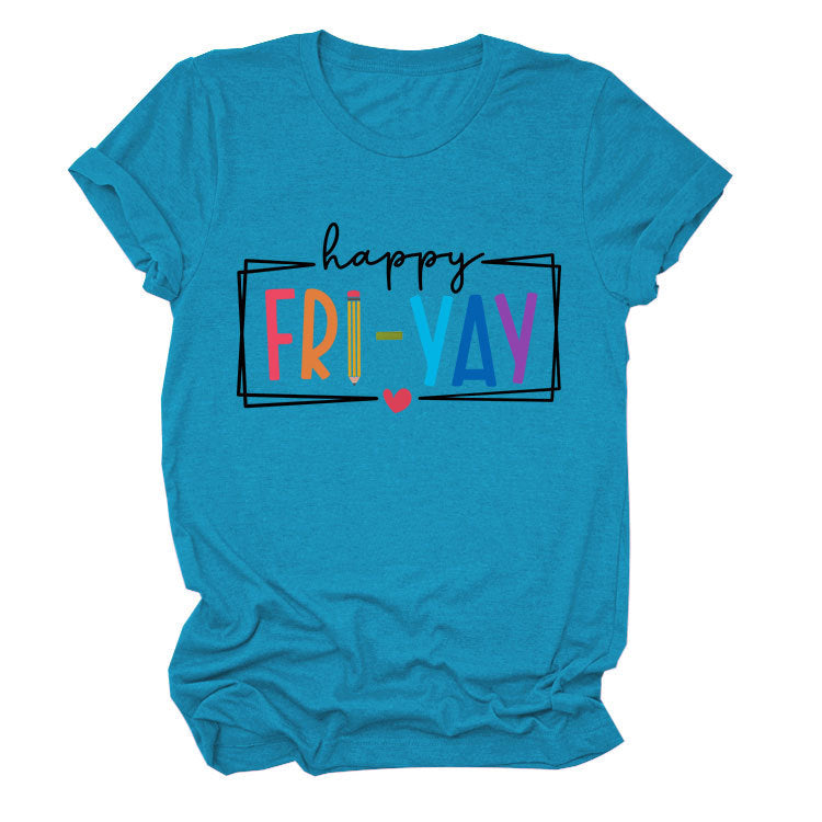 New fashion short-sleeved happy fri yay summer trendy women's T-shirt