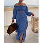 Solid Color Sleeveless Off-Shoulder Top with Slit Dress Two-Piece Set