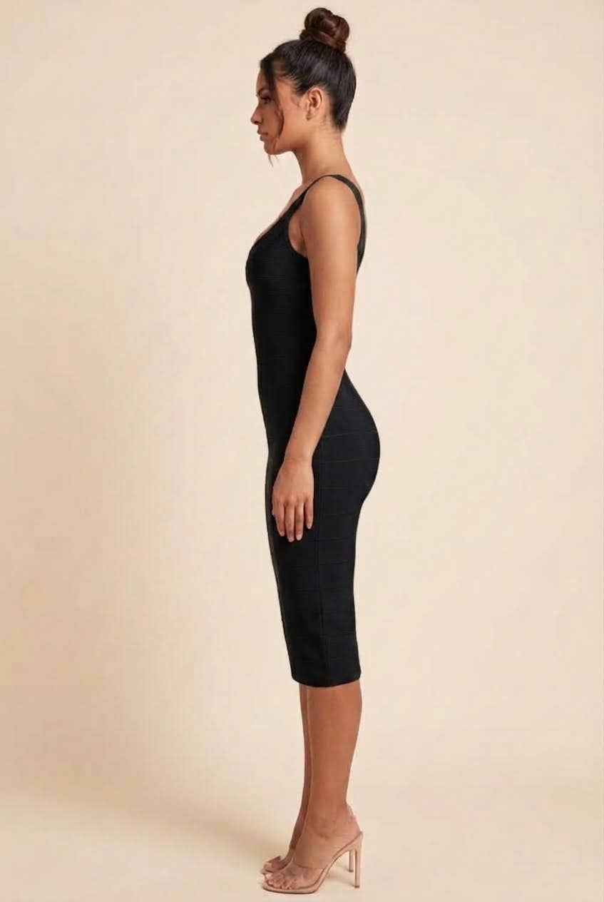 Noir Sculpt Bandage Midi Dress