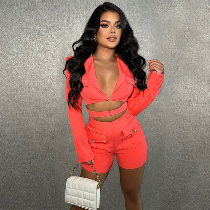 Deep V solid color jumpsuit