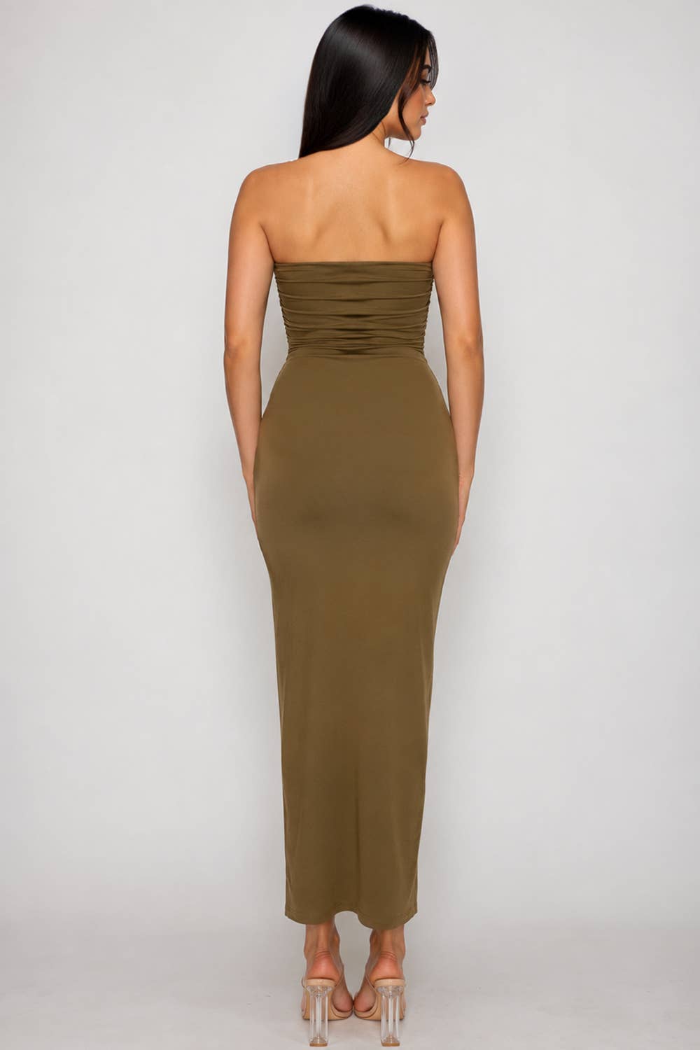Ruched Strapless Midi Dress
