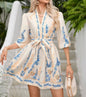 Bohemian Print V-Neck Long Sleeve DressFashion Casual Dress