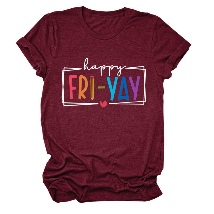 New fashion short-sleeved happy fri yay summer trendy women's T-shirt