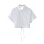 European and American style lapel short sleeved shirt with back tie for women