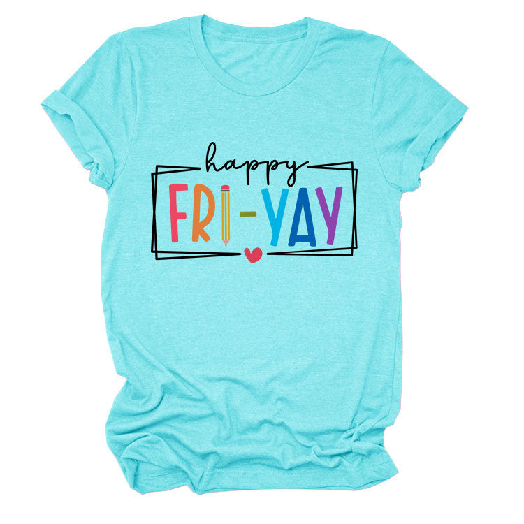 New fashion short-sleeved happy fri yay summer trendy women's T-shirt