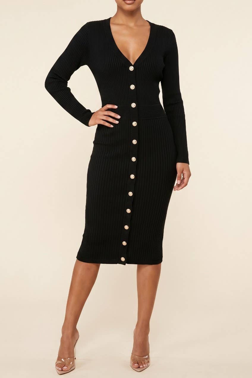 Plum Élan Button-Front Knit Dress