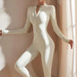 Long Sleeve Zipper Tight Fitness Jumpsuit for Women