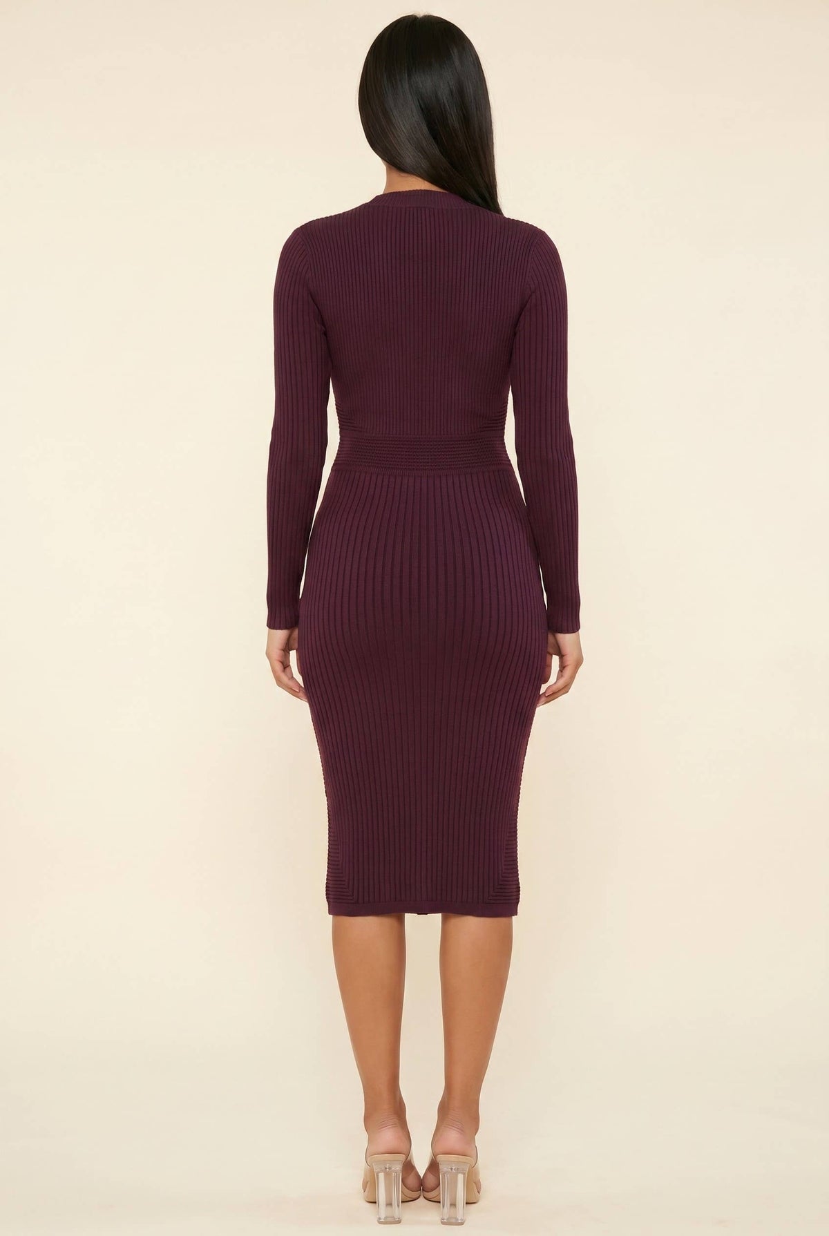 Plum Élan Button-Front Knit Dress