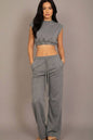 Elastic Hem Crop Top & Wide Leg Pants Set