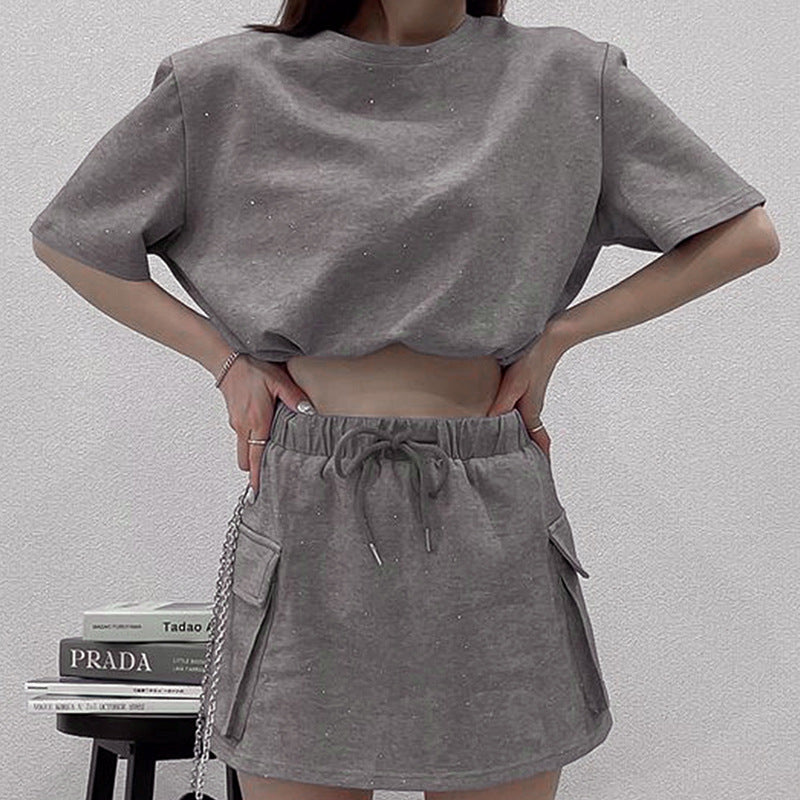 Short sleeved loose T-shirt short skirt set for women