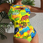 Printed Conservative One-Piece Swimwear for Women, Body-Shaping, Slimming Bikini, Hot Spring Swimwear