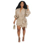 Fashion linen V-neck strap mid length long sleeved dress