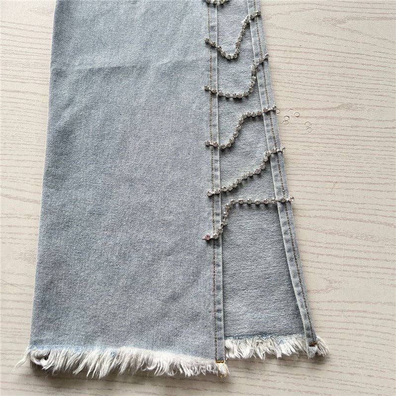 Diamond Patch Side Cutout Flared Jeans