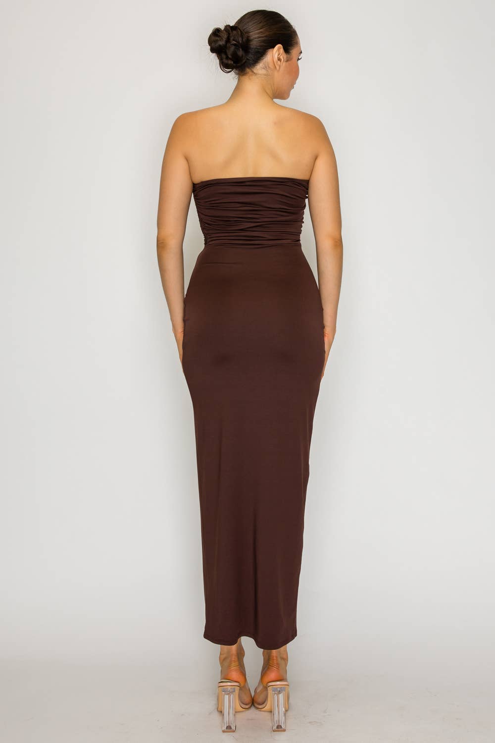 Ruched Strapless Midi Dress