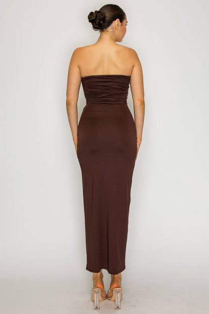 Ruched Strapless Midi Dress