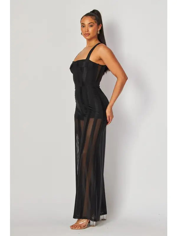 Sleeveless Stripe Mesh Jumpsuit