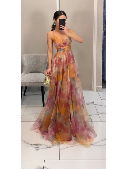 Net-silk printed dress