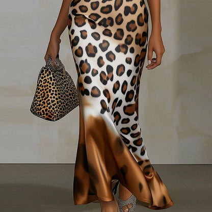 Leopard Print Sexy Bodycon Fishtail Dress  Vintage Party Cocktail Dress
