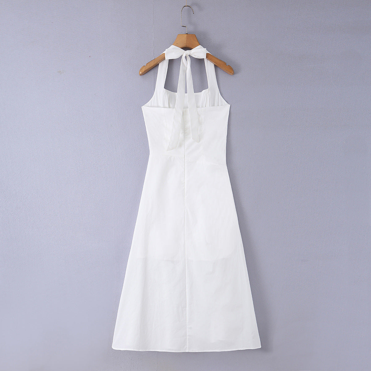 Light mature style elegant hanging neck mid length dress
