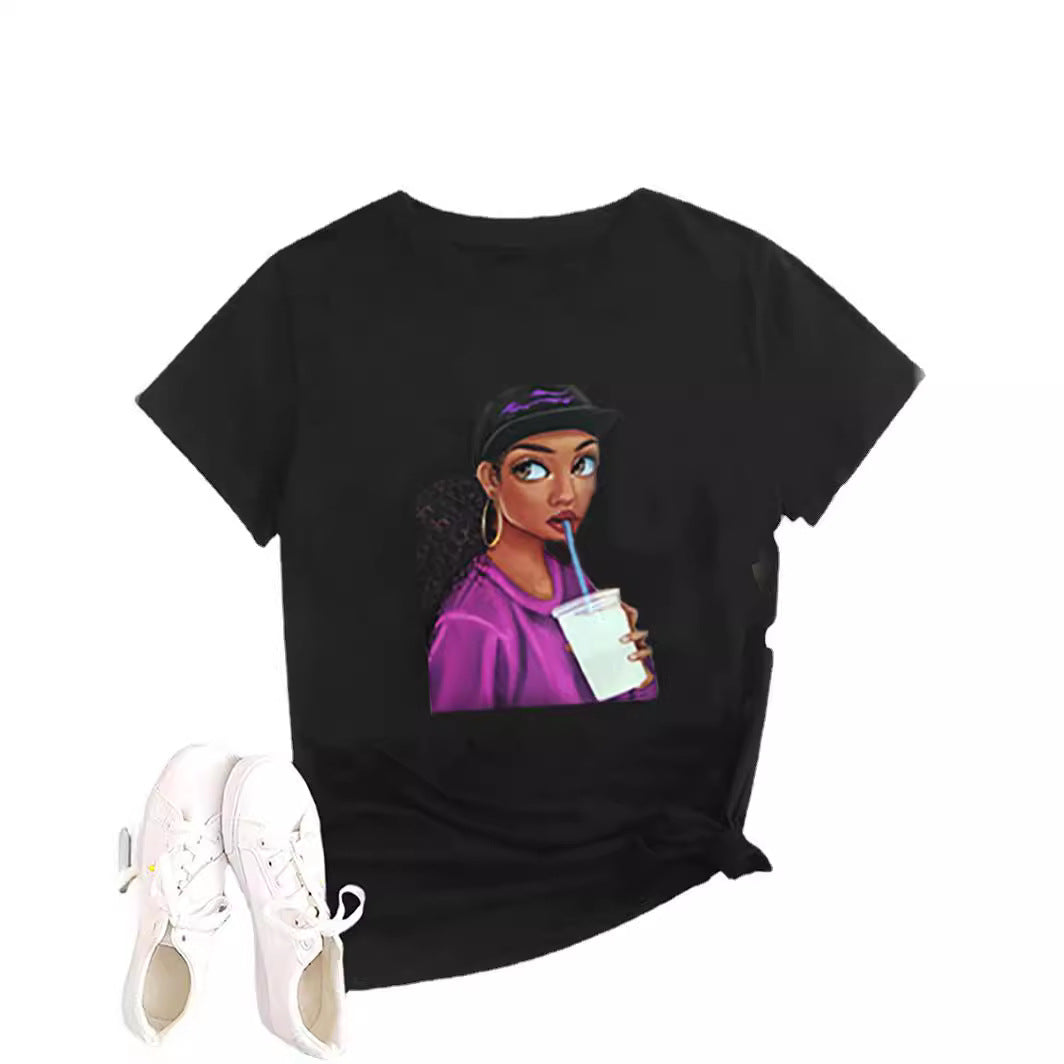Printed Short Sleeve Round Neck Pullover T-Shirt
