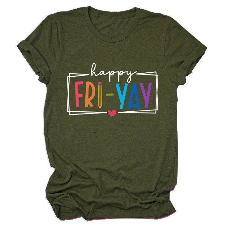 New fashion short-sleeved happy fri yay summer trendy women's T-shirt