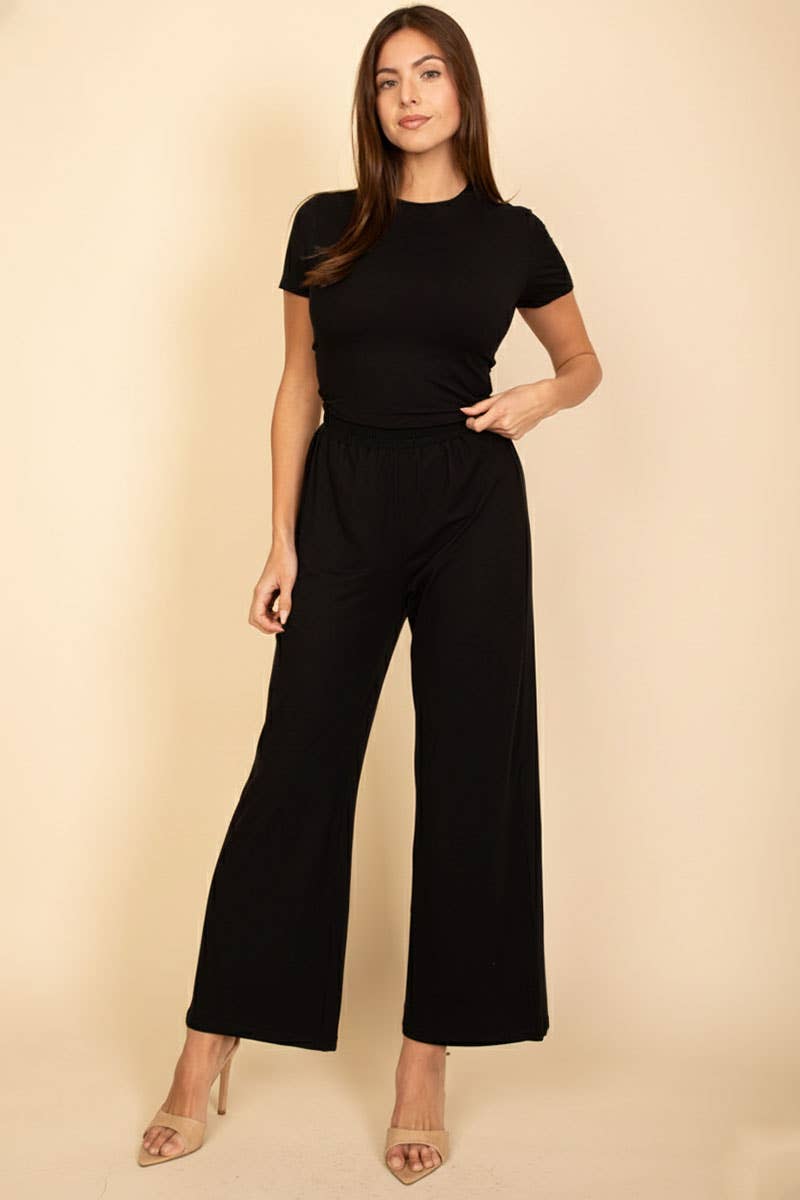 Relaxed Fit Top and Wide-Leg Pants Set