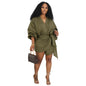 Fashion linen V-neck strap mid length long sleeved dress