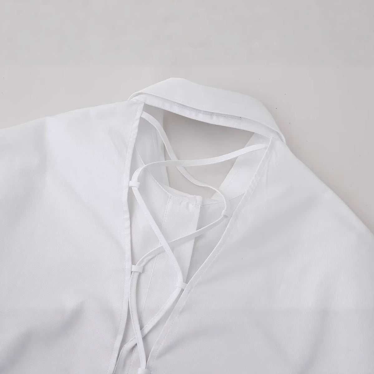 European and American style lapel short sleeved shirt with back tie for women