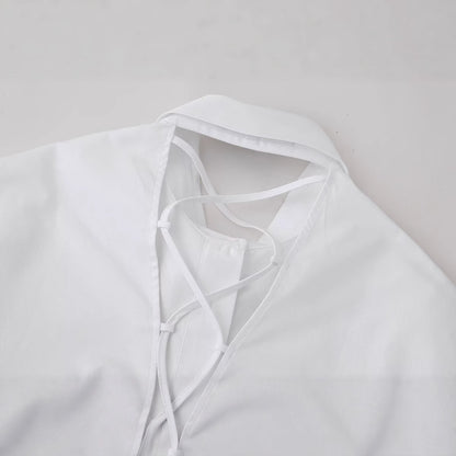 European and American style lapel short sleeved shirt with back tie for women