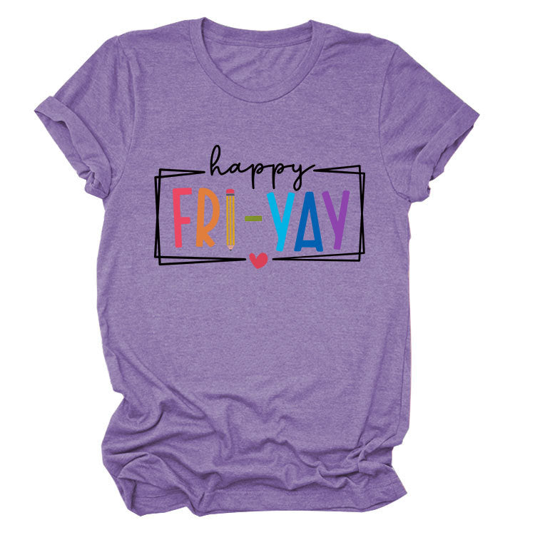 New fashion short-sleeved happy fri yay summer trendy women's T-shirt