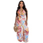 Sleeveless lace up wide leg printed jumpsuit