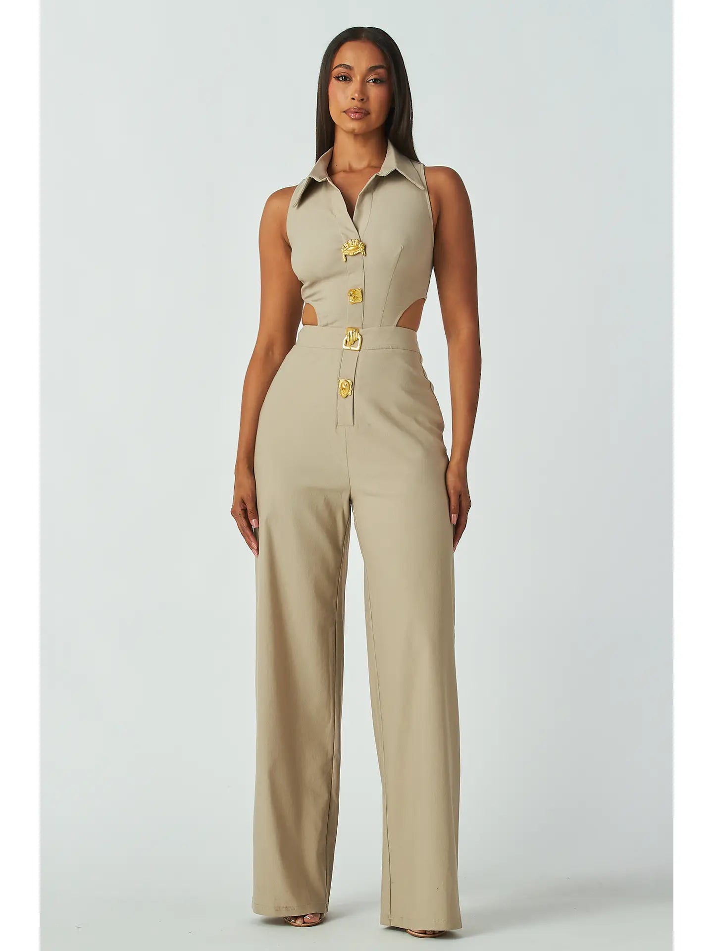 Bold Gold Cutout Wide-Leg Jumpsuit