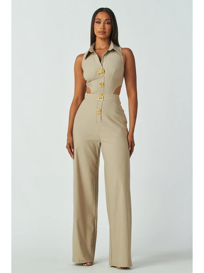 Bold Gold Cutout Wide-Leg Jumpsuit