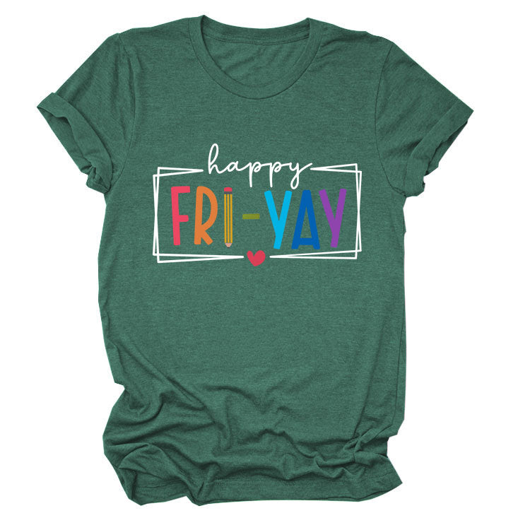 New fashion short-sleeved happy fri yay summer trendy women's T-shirt