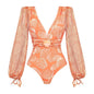 Long Sleeve Shell Decoration High-Waisted Bikini Swimwear
