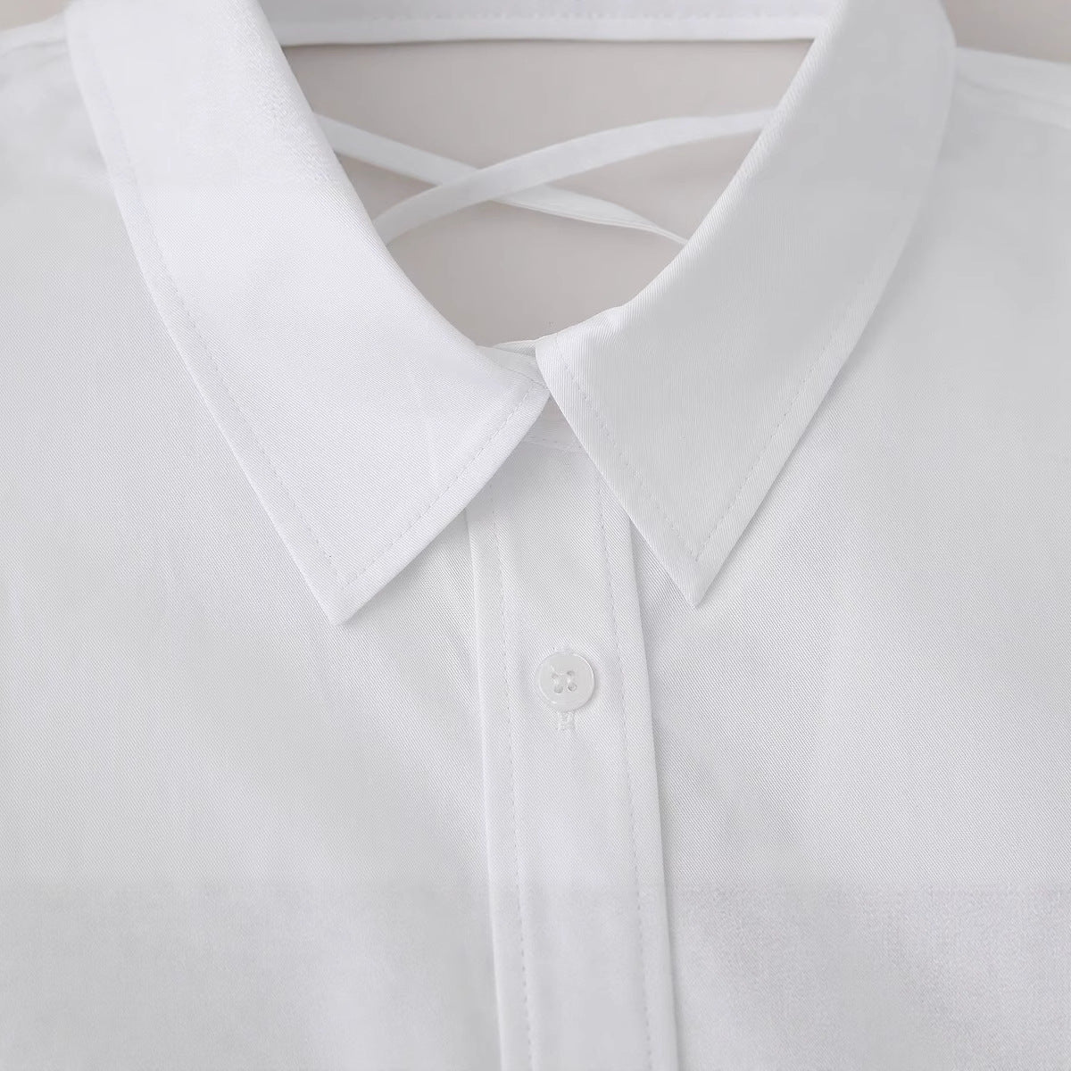 European and American style lapel short sleeved shirt with back tie for women