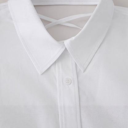 European and American style lapel short sleeved shirt with back tie for women