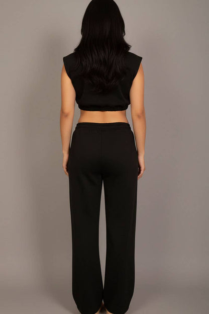 Elastic Hem Crop Top & Wide Leg Pants Set