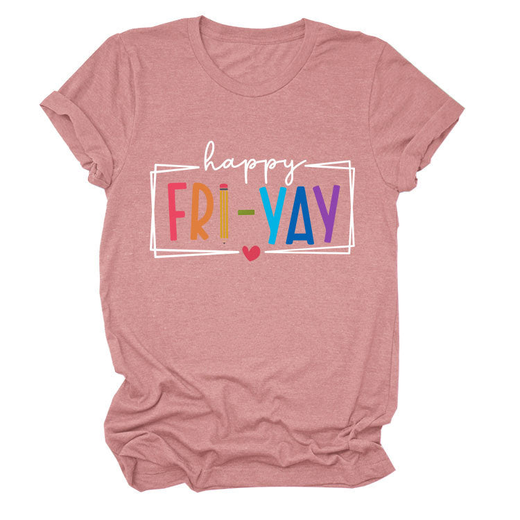 New fashion short-sleeved happy fri yay summer trendy women's T-shirt